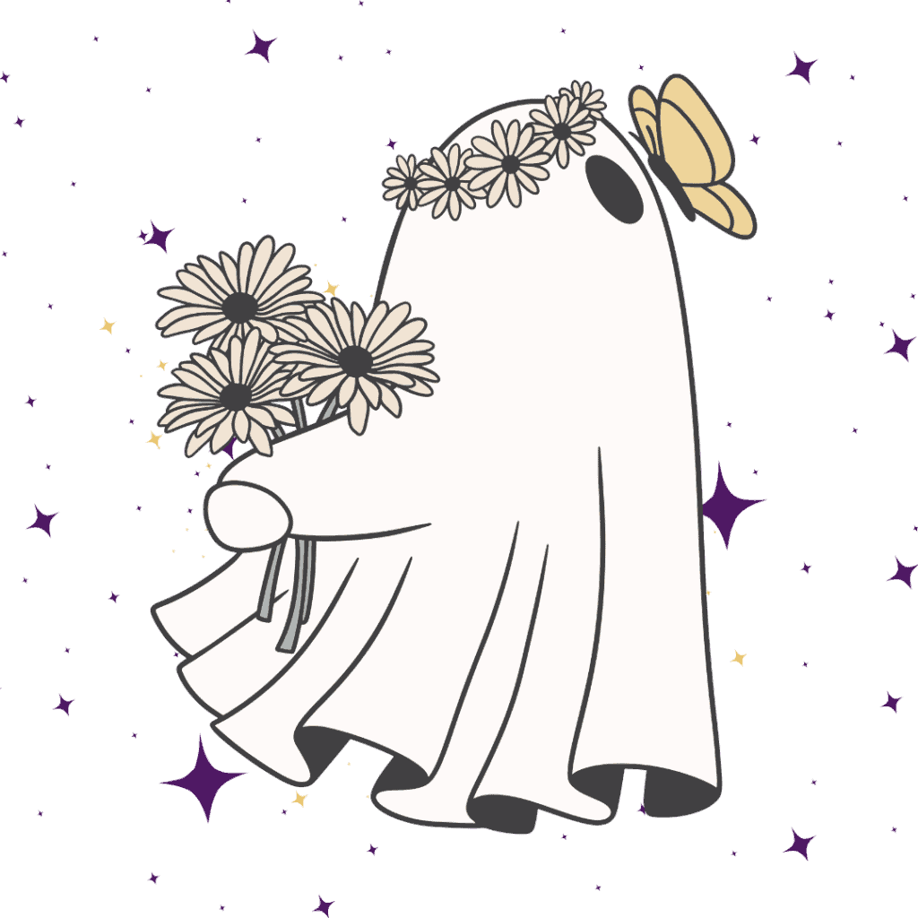 A ghost being distracted by a cute butterfly