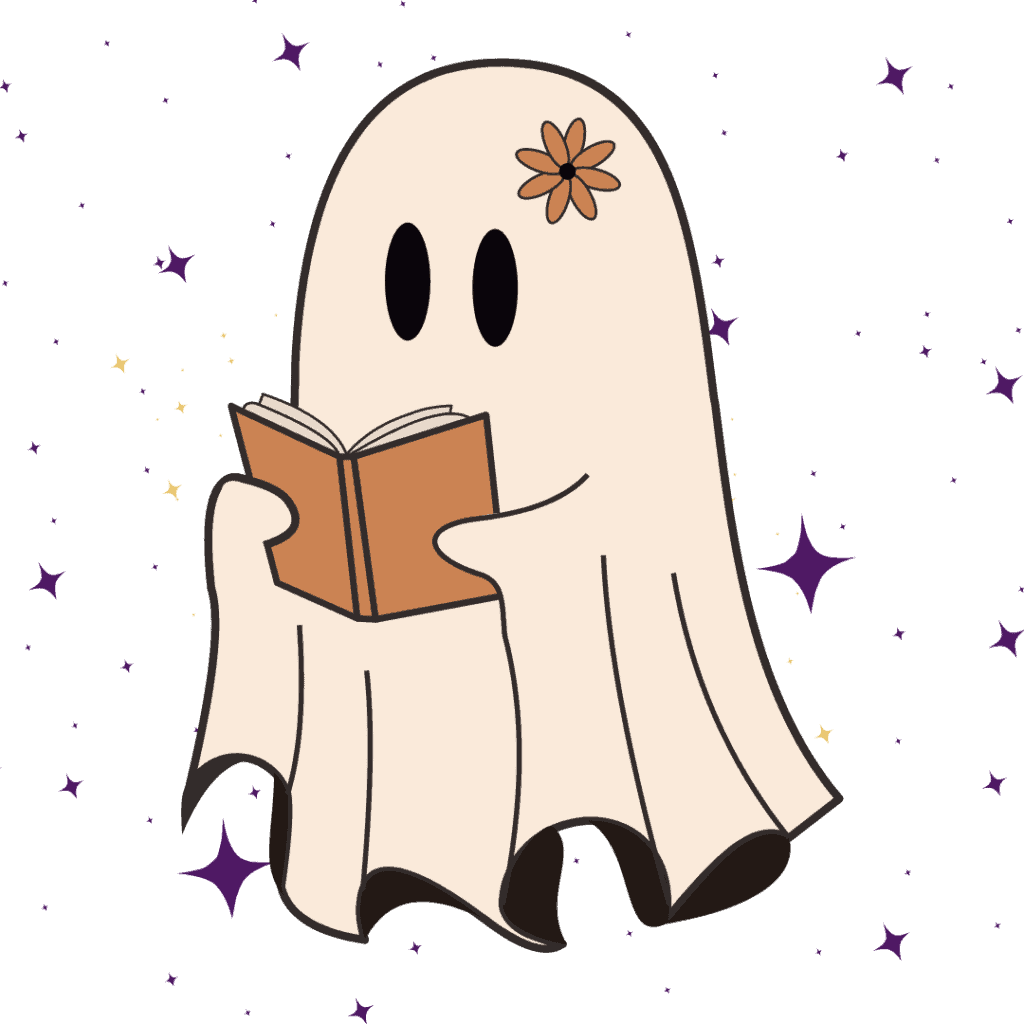 A cute ghost reading a book